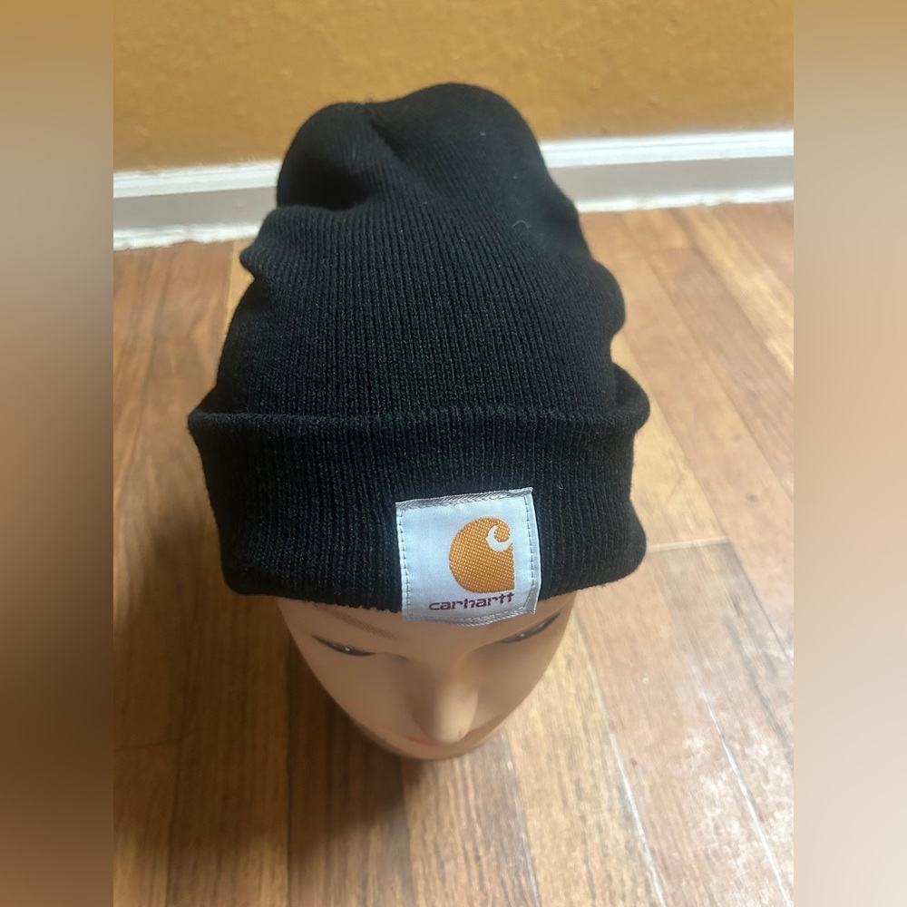 Carhartt Black Knit Hat with Logo Patch
